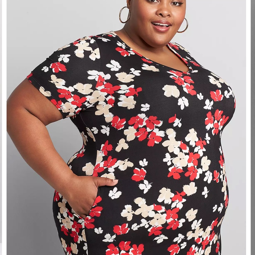 Lane Bryant Short-Sleeve Ruched Side Midi Dress Plus Size 30/32 - Picture 4 of 10